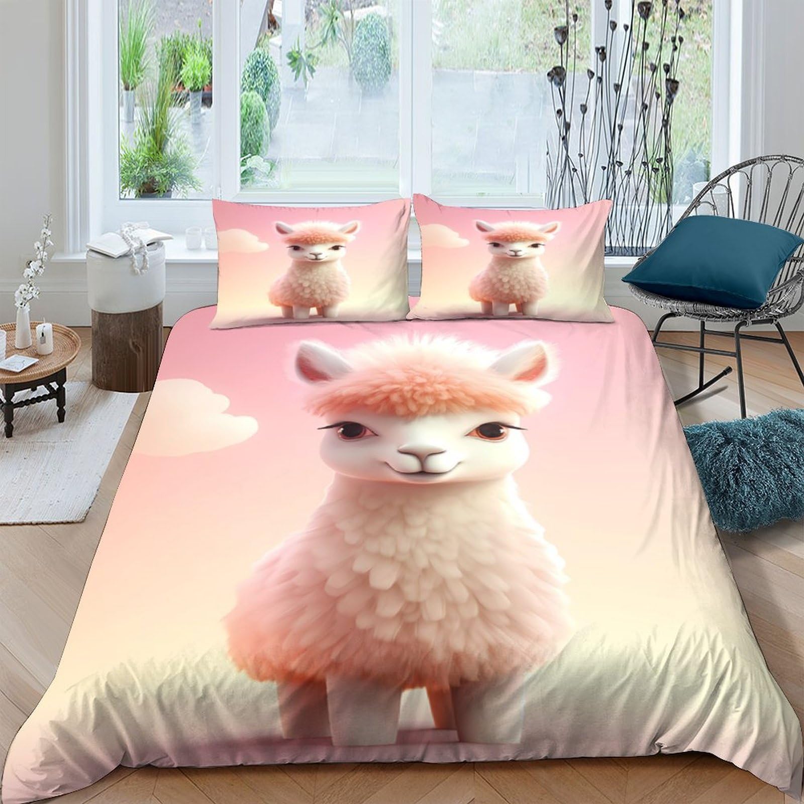 Ctjqhvkz Style-3 3D Printed Cute Alpaca Fitted Sheet Microfiber Soft Pink Cartoon Animal Bed Cover For Bedroom Guestroom Dorm Bed Protection Single（135X200cm）