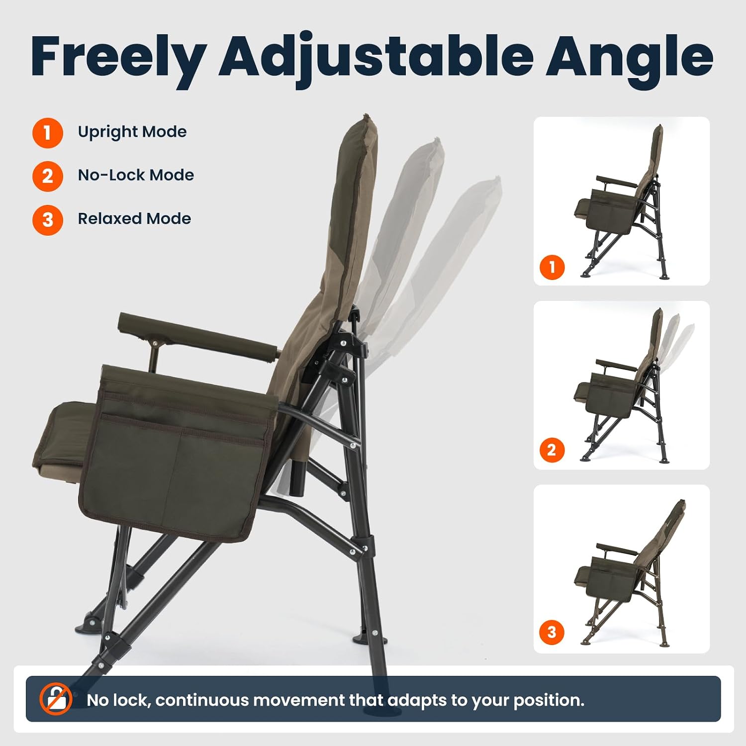 Overmont Camping Chair with Lumbar Support for Adults - Oversized with High Back Supports 450 LBS - Heavy Duty Folding Chair Portable for Outdoor Lawn Patio Balcony with Patent No.: US D1.028.543 S