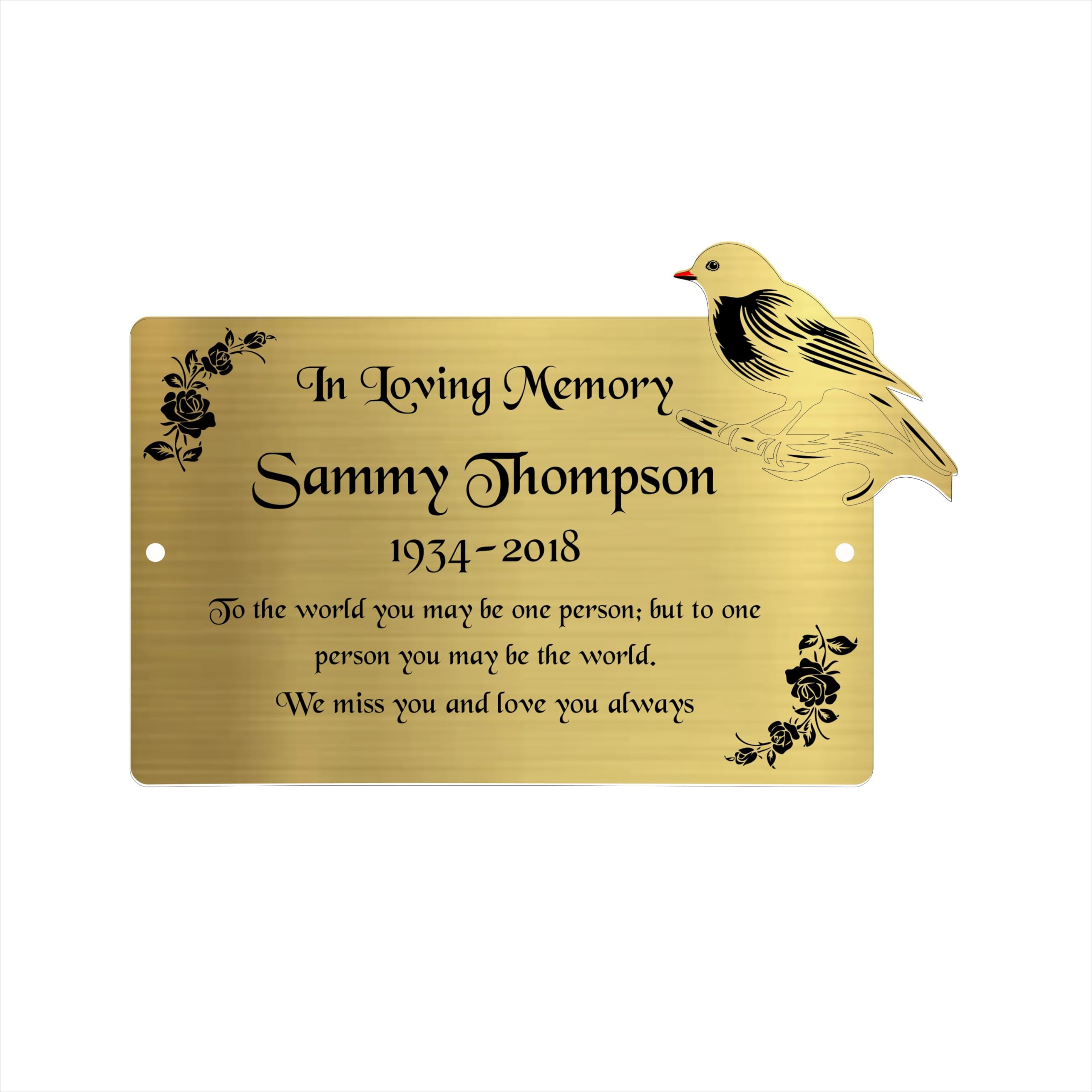 Gluca Gold Robin Personalised Memorial Plaque, 6X4 Engraved Bench Plaques, Engraved Tree Sign, Silver, Weatherproof, Grave, In Memory Of A Loved One (Gold Robin)