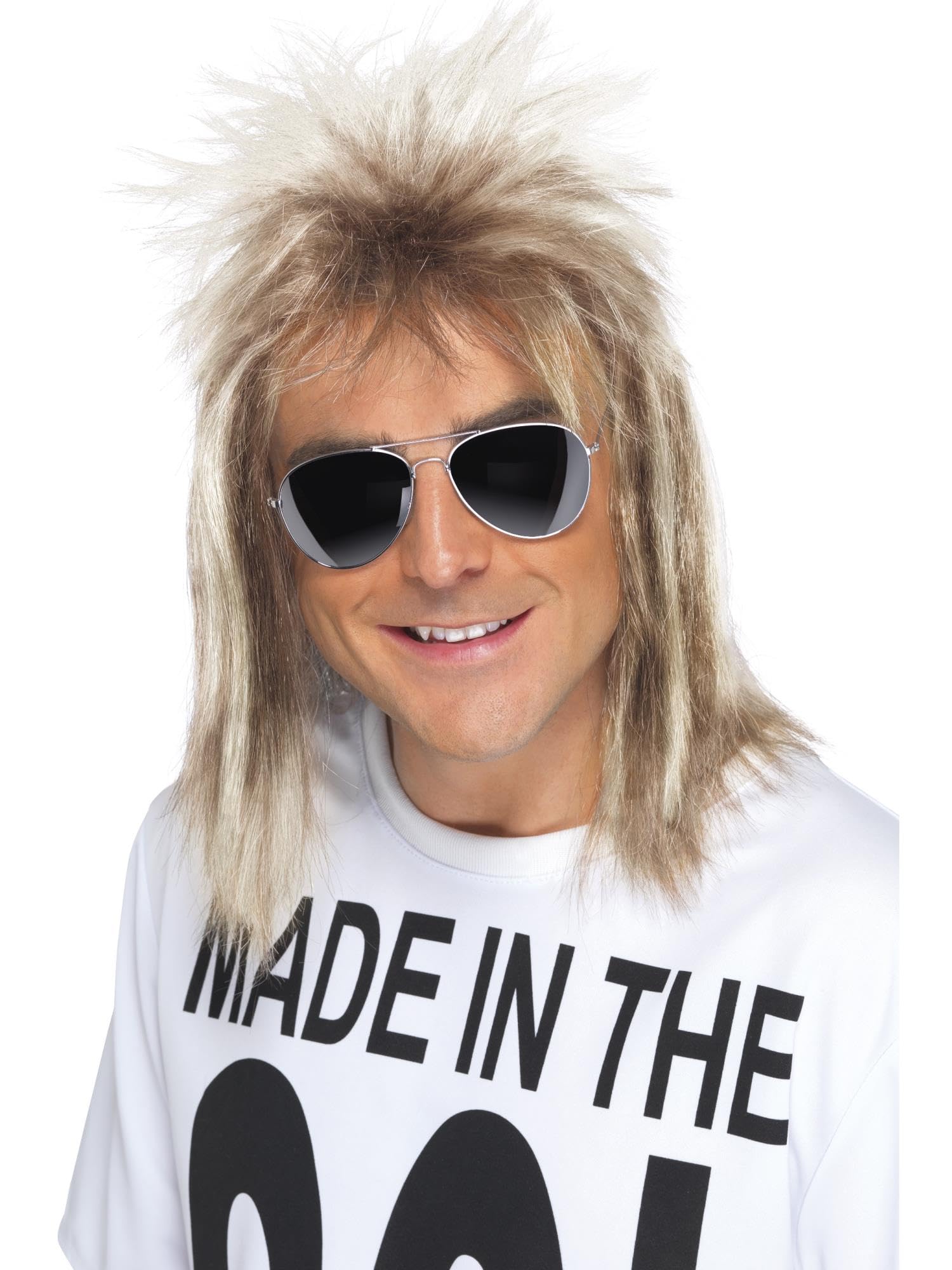 Smiffys 80s Mullet Wig, Blonde , 1980's Fancy Dress, 1980s Dress Up Wigs