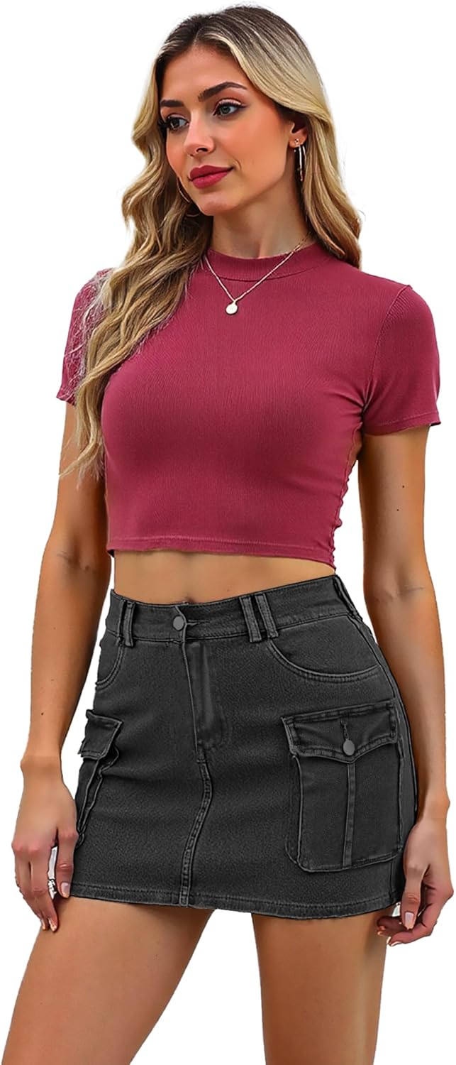 Buauty Women Denim Cargo Skirt Y2K, Mini Low Waist Jean Skirts Bodycon Flap Pockets 2025 Trendy Short - Image 6