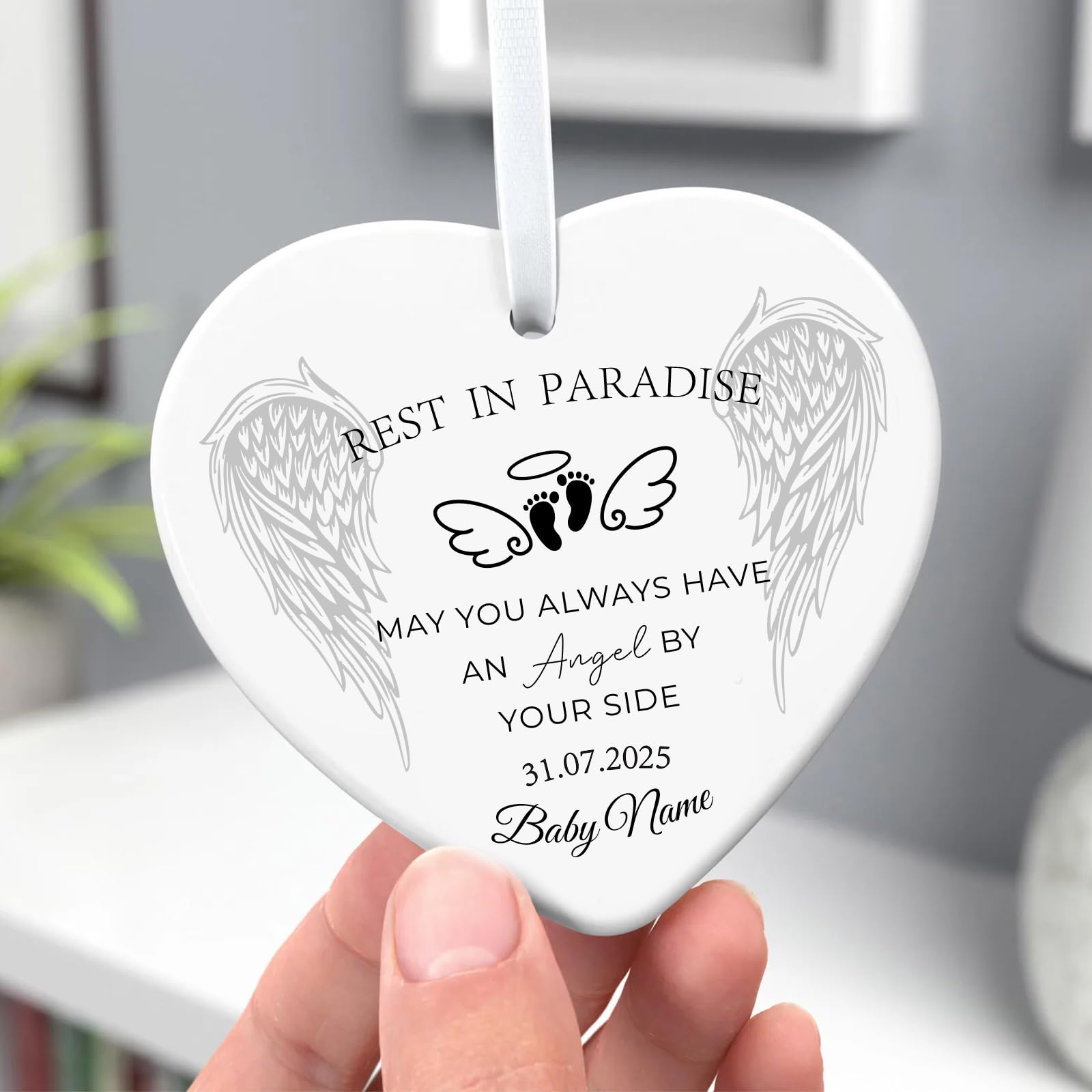 Colifolu Heart 1 Memorial Keepsake For Baby Loss - Personalised Ceramic Remembrance Pendant With Child's Name Baby Loss Gift Ornament- Handcrafted Sympathy Gift For Bereaved Parents (Heart 1)
