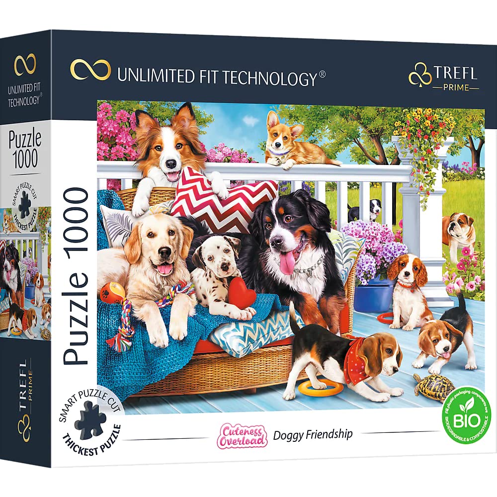 Trefl Prime - Uft Puzzle Cuteness Overload: Doggy Friendship - 1000 Piezas, Cartón Más Grueso, Bio, Perros, Cachorros, Animales, Imagen Bonita, Entretenimiento para Adultos Y Niños Mayores De 12 Años