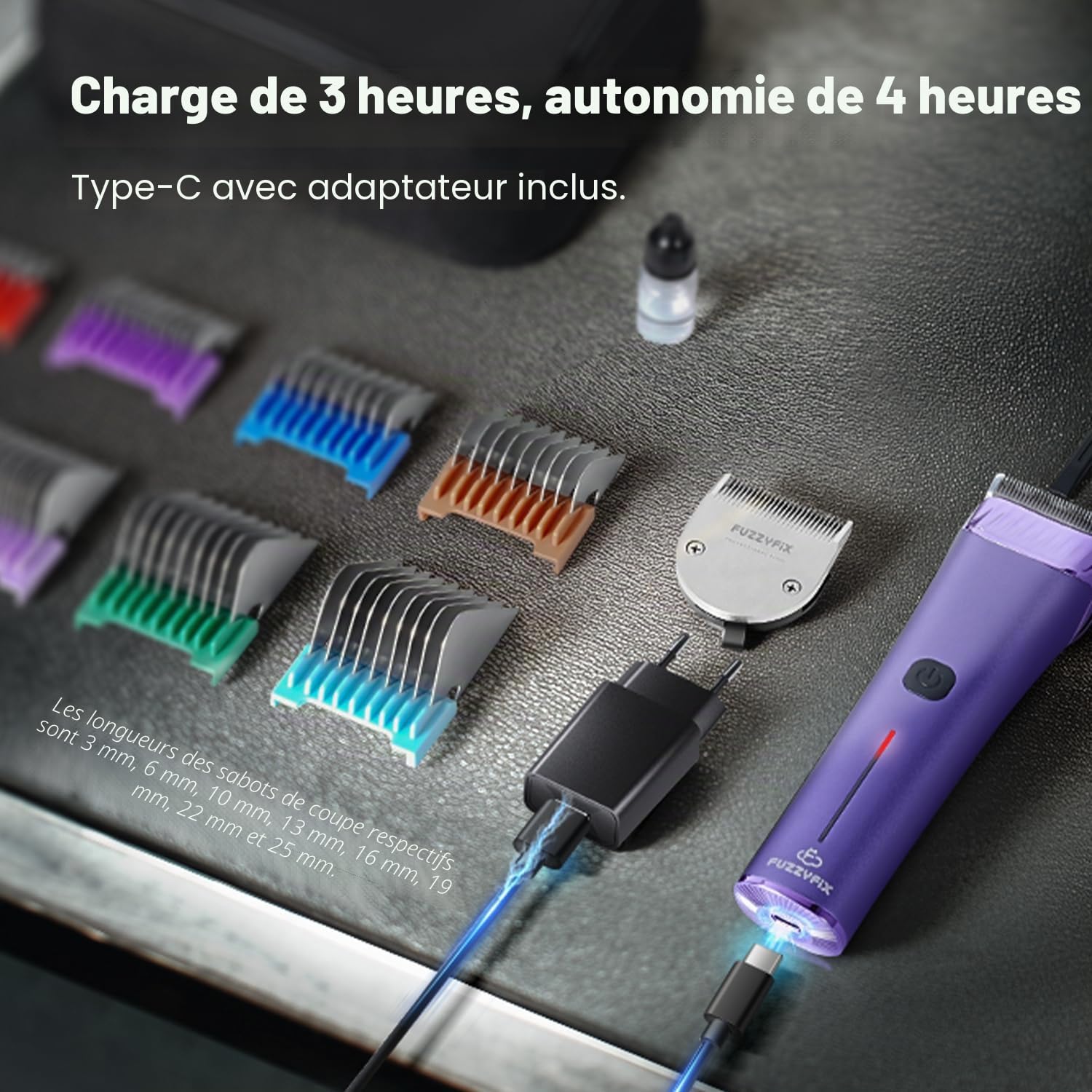 Tondeuse pour chien avec lame de rechange, kit de toilettage sans fil 5 en 1 à lame réglable, tondeuse rechargeable à 2 vitesses avec peignes métalliques amovibles pour animaux et chevaux