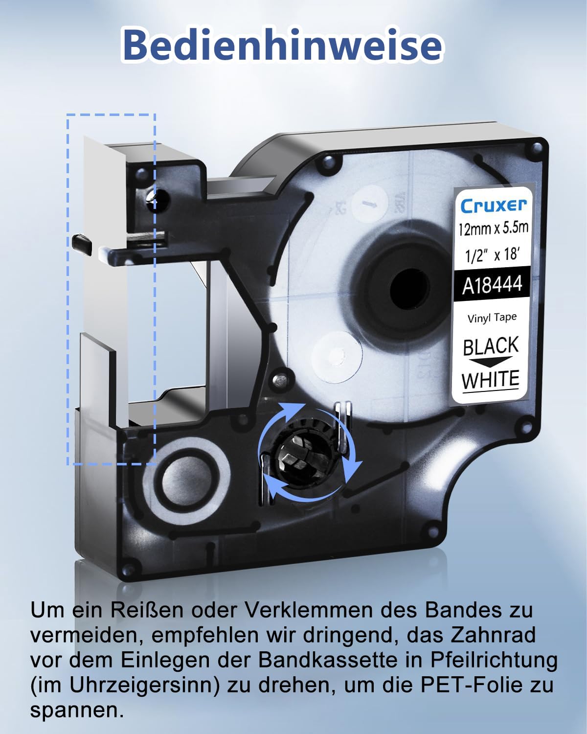 Cruxer 30-Pack Ersatz für Dymo Rhino IND 18444 Schwarz auf Weiß 12 mm | 5,5 m IND Vinyl Etiketten, Kompatibel mit Dymo Rhino 1000 3000 5000 5200 4200 6000 6500 ILP219 3M PL150 Etikettendrucker