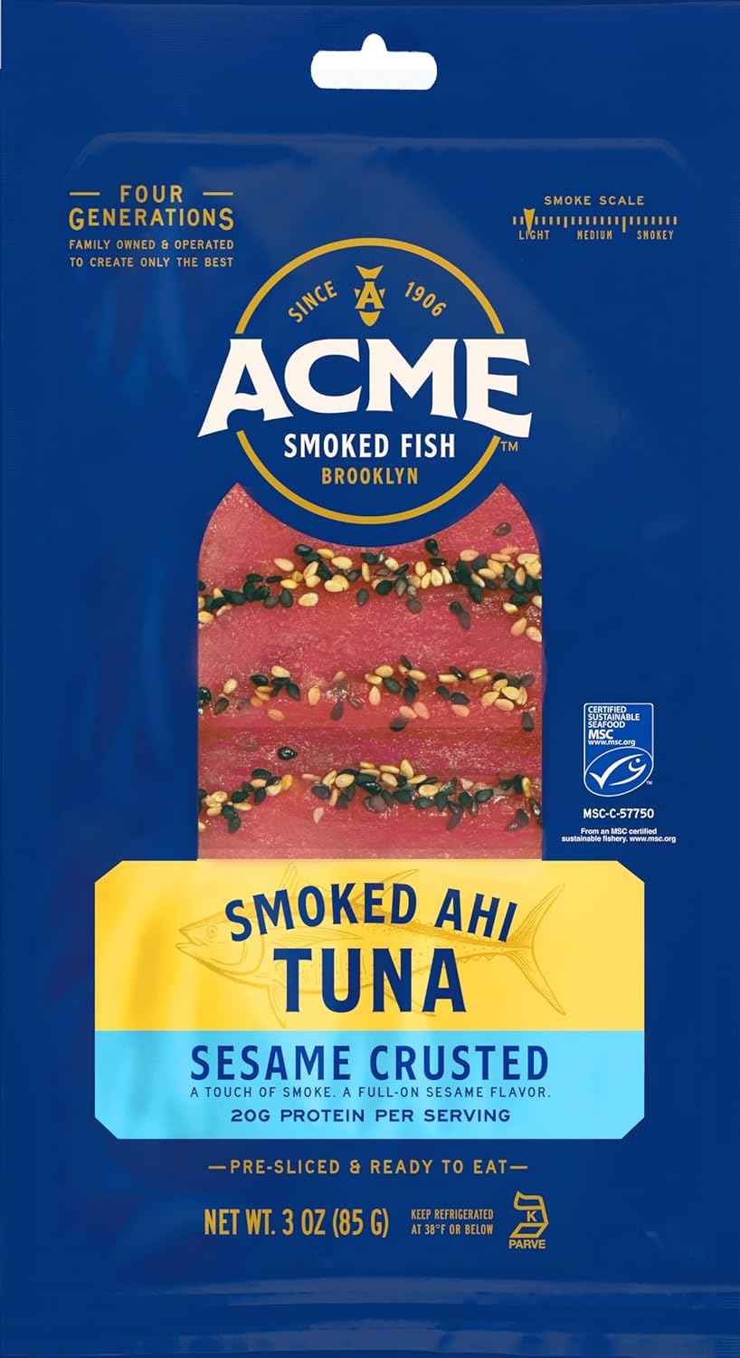 Acme Smoked Fish Sesame Crusted Smoked Ahi Tuna, 3oz - Wild-Caught, Cold-Smoked Gourmet Ready-to-Eat Delight