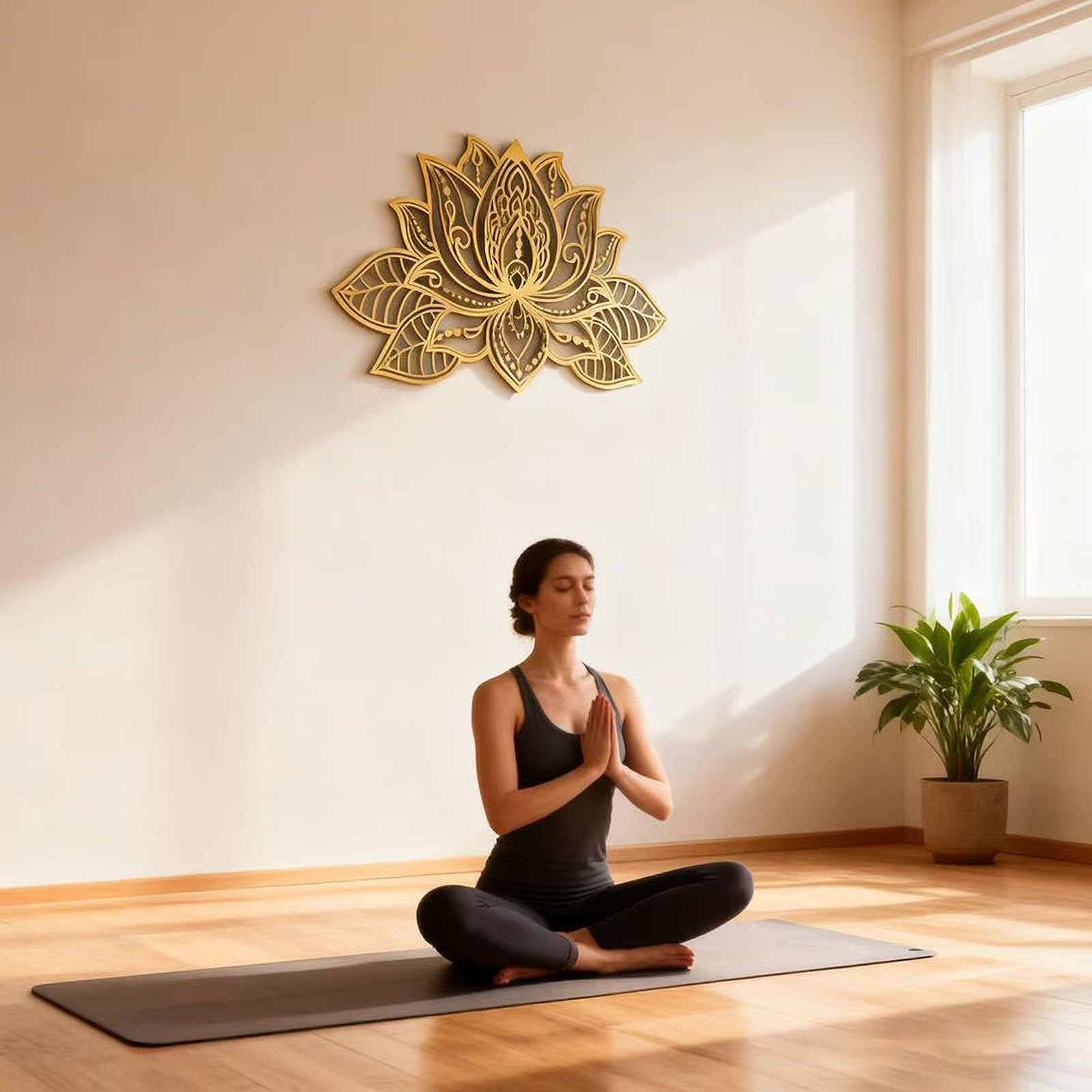 Grande Mandala da Parete in Metallo,Arte della Parete del Fiores di Loto in Metallo,Decorazione da Parete in Metallo con Mandala 3D,Decorazione per la Meditazione Yoga,per Soggiorno,Ufficio