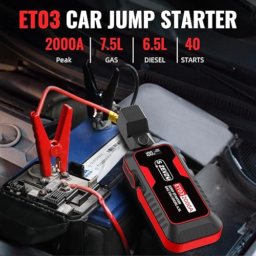 Miniatura 2 de S ZEVZO ET03 - Batería de arranque de coche de 2000 A para motores de gasolina de hasta 7.5 L y 6.5 L, caja de salto portátil de 12 V de 59.2 Wh,