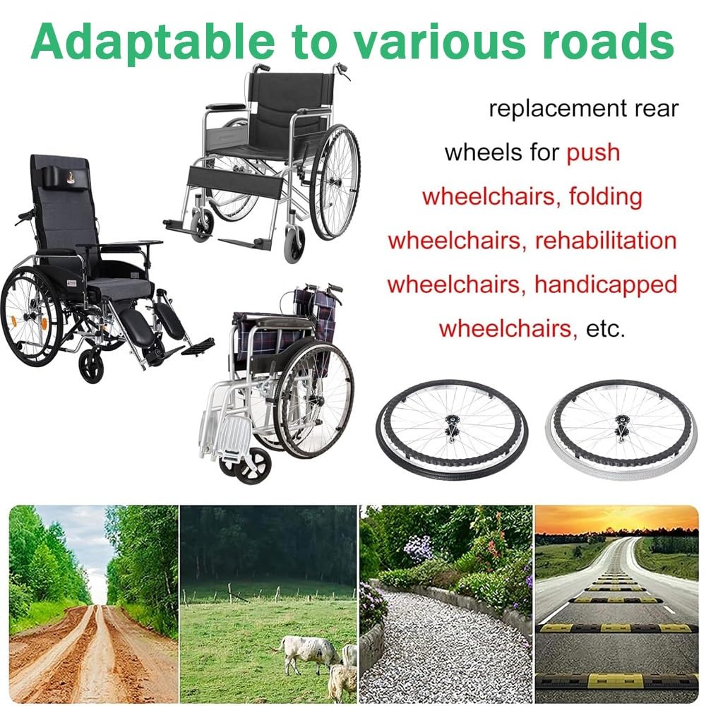 Conjunto De 2 Recambio De Ruedas Para Sillas De Ruedas 20 22 24 Pulgadas, Rueda Trasera De Silla De Ruedas Manual, Ruedas De Repuesto Antideslizante(Gray,22in/55cm)