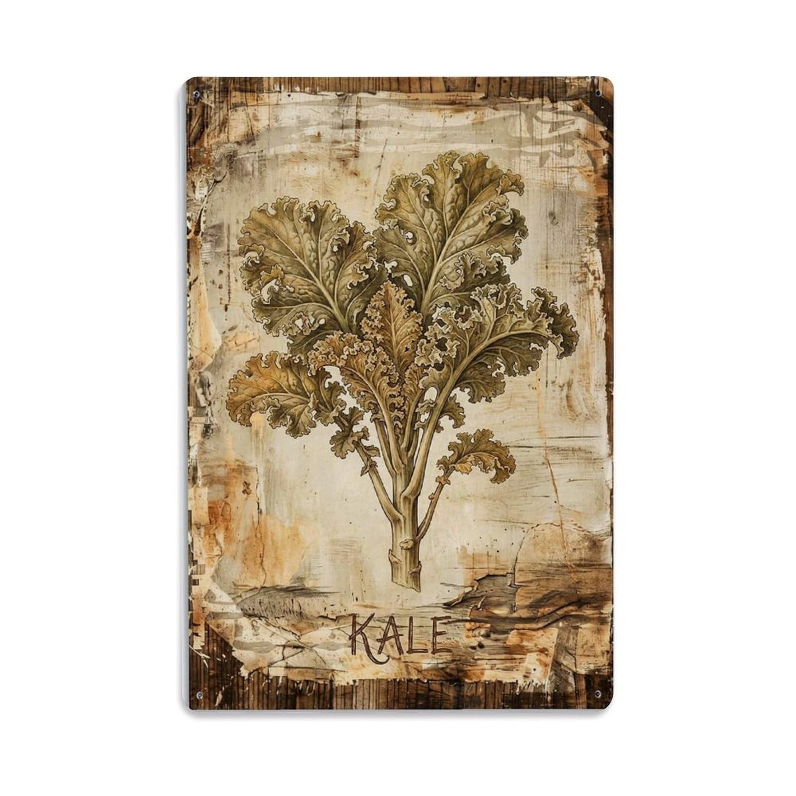 Kale Leafy Vegetable Vintage Metal Tin Sign Plaque Wall Decor for Cafe, Club, Garden Metal Poster 8x12Inch