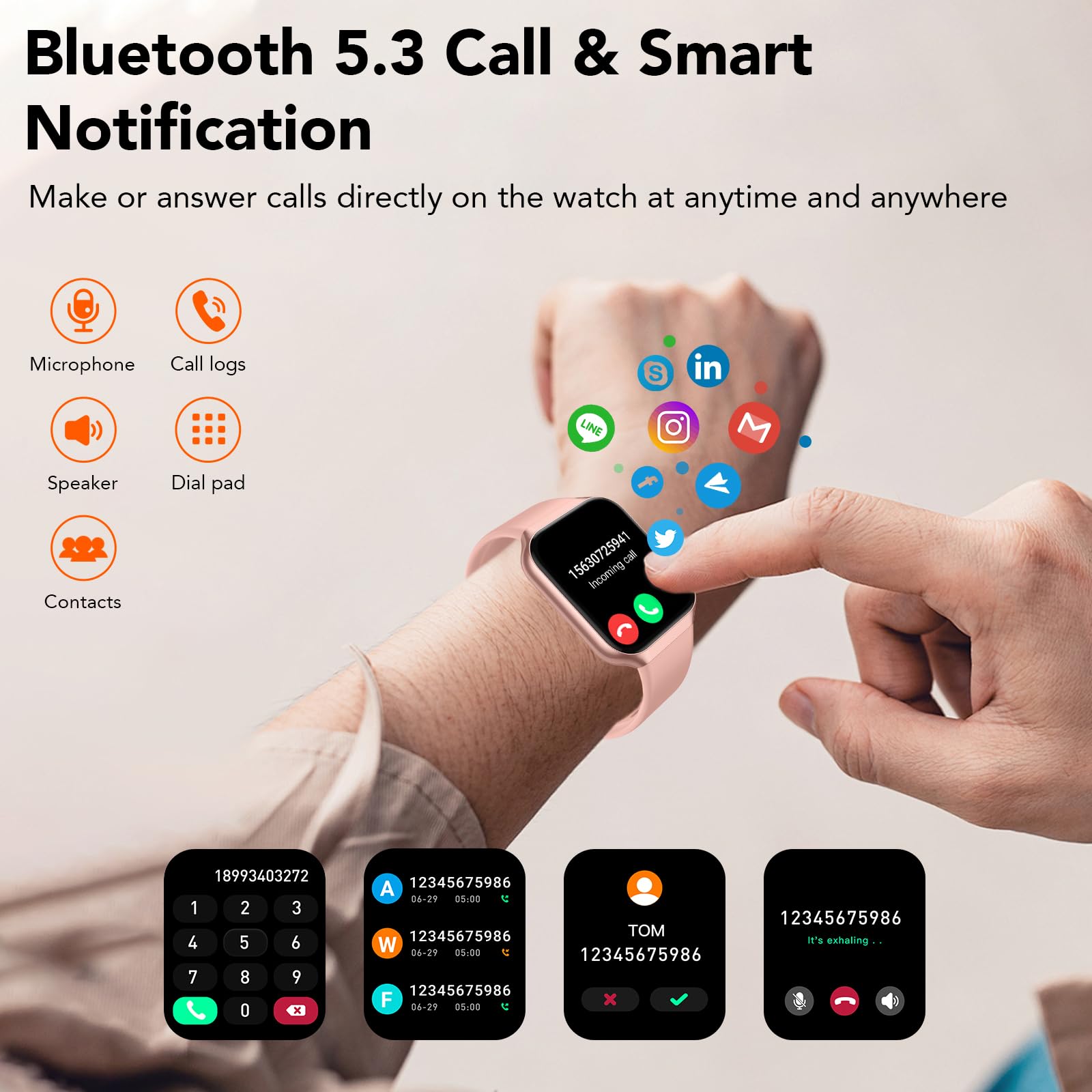 Smartwatch Uomo Donna, 1.96" Orologio Smartwatch con Effettua o Risposta Chiamate, 110+ Sportive Smart Watch con Contapassi/Sonno/Cardiofrequenzimetro, Impermeabil IP68 Fitness Tracker per Android/iOS