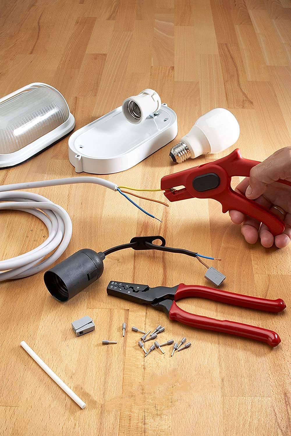 12 Piezas Casquillos E27,Portalamparas Adaptador de Bombillas E27,Probador de voltaje, Portalamparas/Casquillos con cable Soporte de lámpara,Bases de lámpara con cable y terminal
