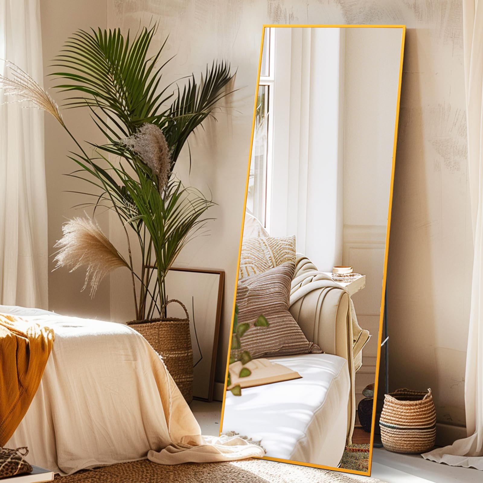 Tall Full Body Mirror, 55''x 18'' Wall Mirror Full Length Free Standing Mirror w Gold Aluminum Alloy Frame, Floor Length Mirror Leaning Against Wall for Bedroom Decor, Dressing Room