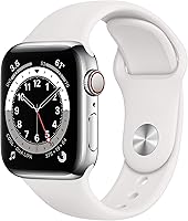 Renewed Apple Watch Series 6 GPS + Cellular 40mm Silver Stainless Steel White Sport Band - Blood Oxygen ECG Always-On Display