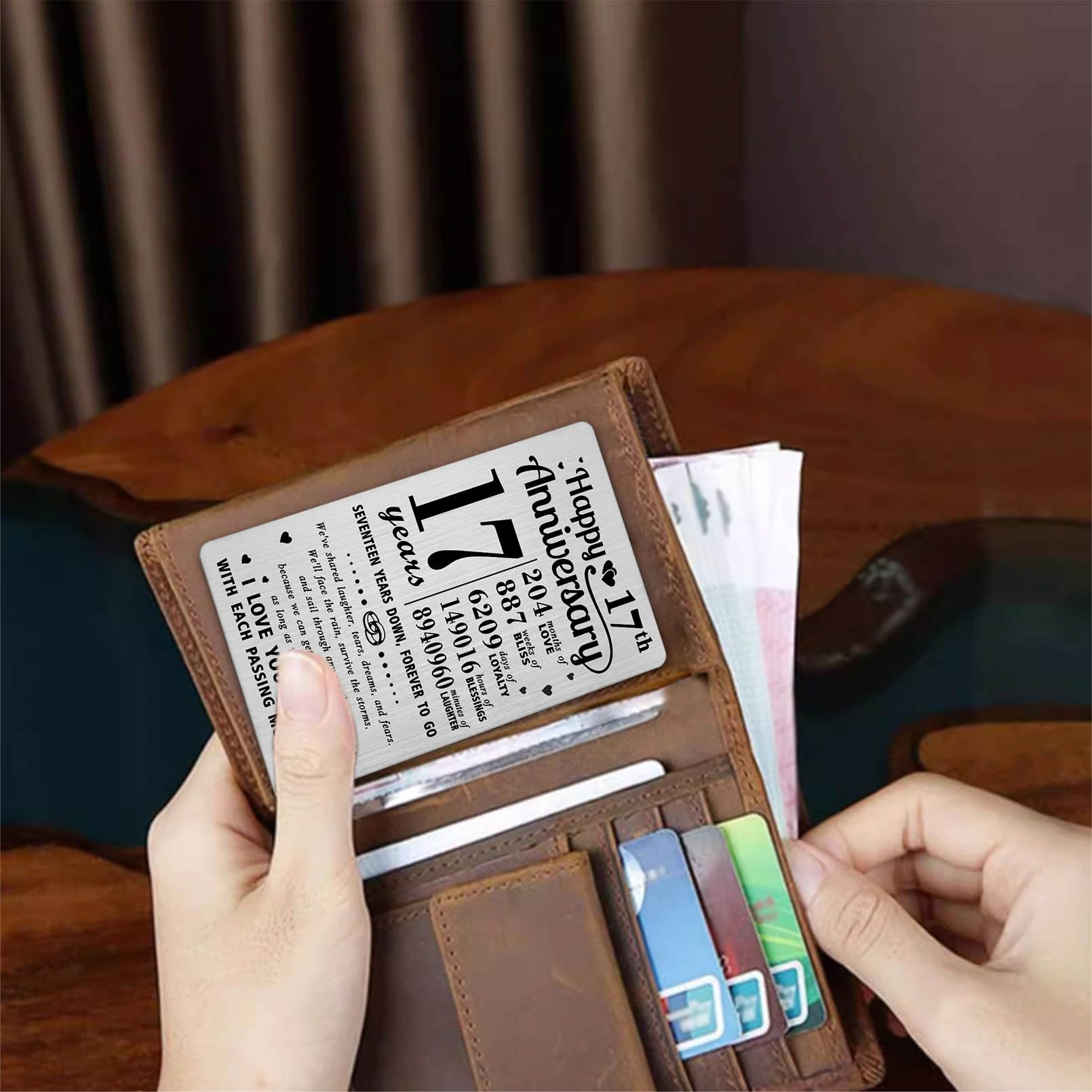 Richesele 17th Anniversary Card, Happy 17 Year Wedding Anniversary Wallet Card - Image 3
