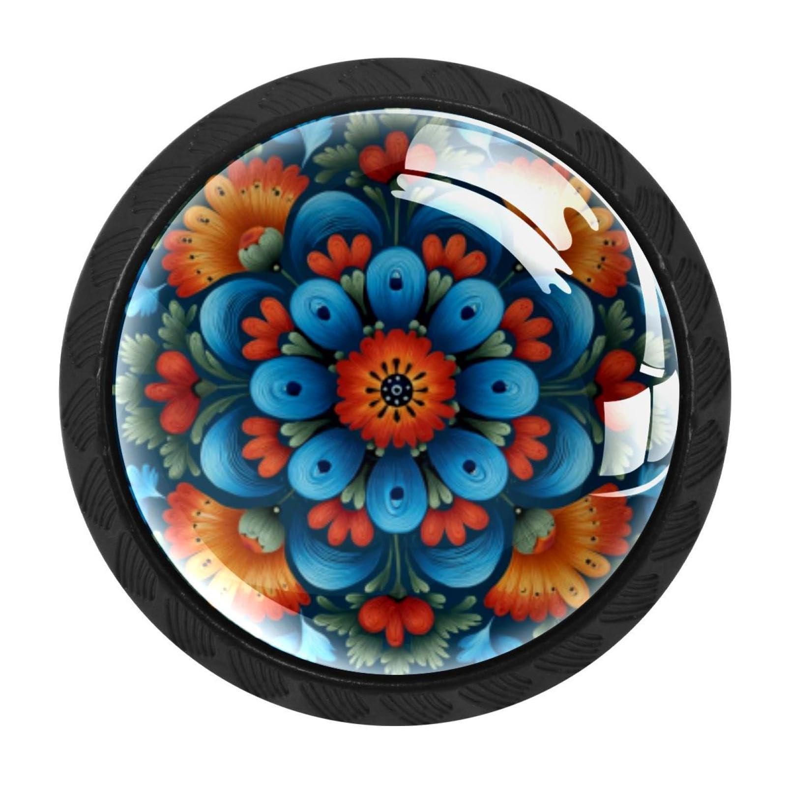 CHENZZZZ 4 Pack Black Norwegian Rosemaling Folk Style Flower (72) Cabinet Pulls with Screws, Kitchen Cabinet Knobs Hardware