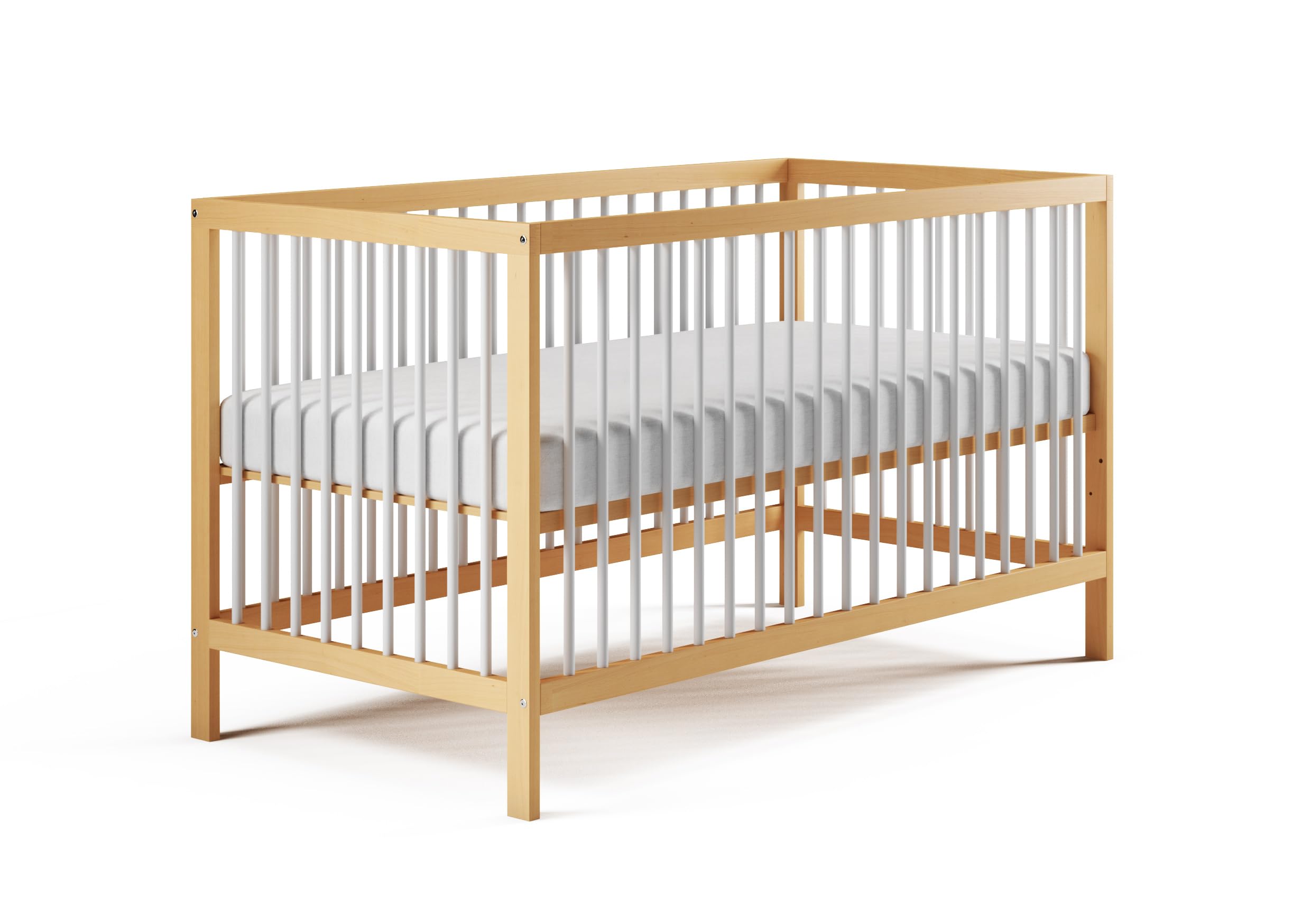 Kids Collective Cama infantil de madera de haya 60 x 120 cm y 70 x 140 cm | Somier regulable en altura, barras extraíbles | Desde el nacimiento hasta los 3 años | Fabricado en la UE | Natural/blanco
