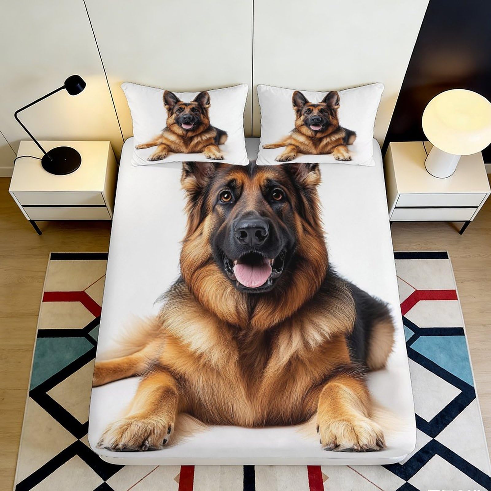 3D Printed German Shepherd Dog Fitted Sheet Microfiber Soft Anti-Slip Mattress Cover for Bedroom Dorm Decor 120x200cm 140x200x25cm