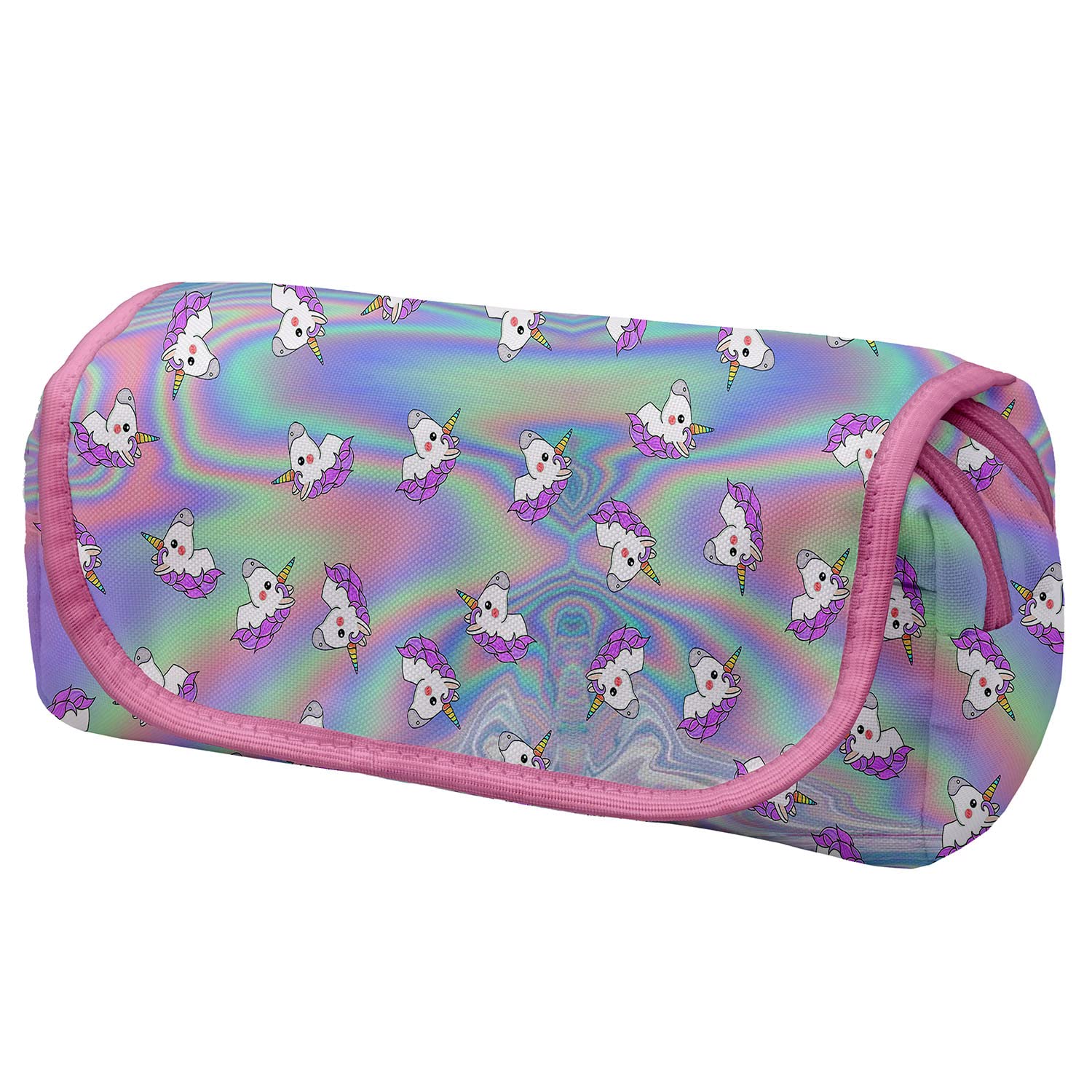 Personnalisé Trousse scolaire pour les Filles 2 compartiments avec Rabat et Nom Sac a Crayon Trousse de toilette Trousse Plumier Organisateur Holo Unicorn [151]