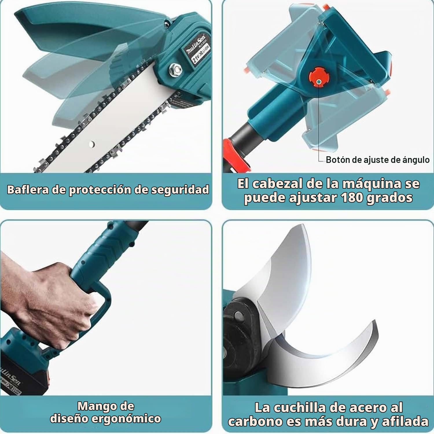 Kit combinado 4 en 1 de sierra de pértiga y tijeras de podar, mini motosierra de 8 pulgadas, tijeras de podar inalámbricas con pértiga extensible, 2 baterías de 13000 mAh, podadora de ramas y ramas