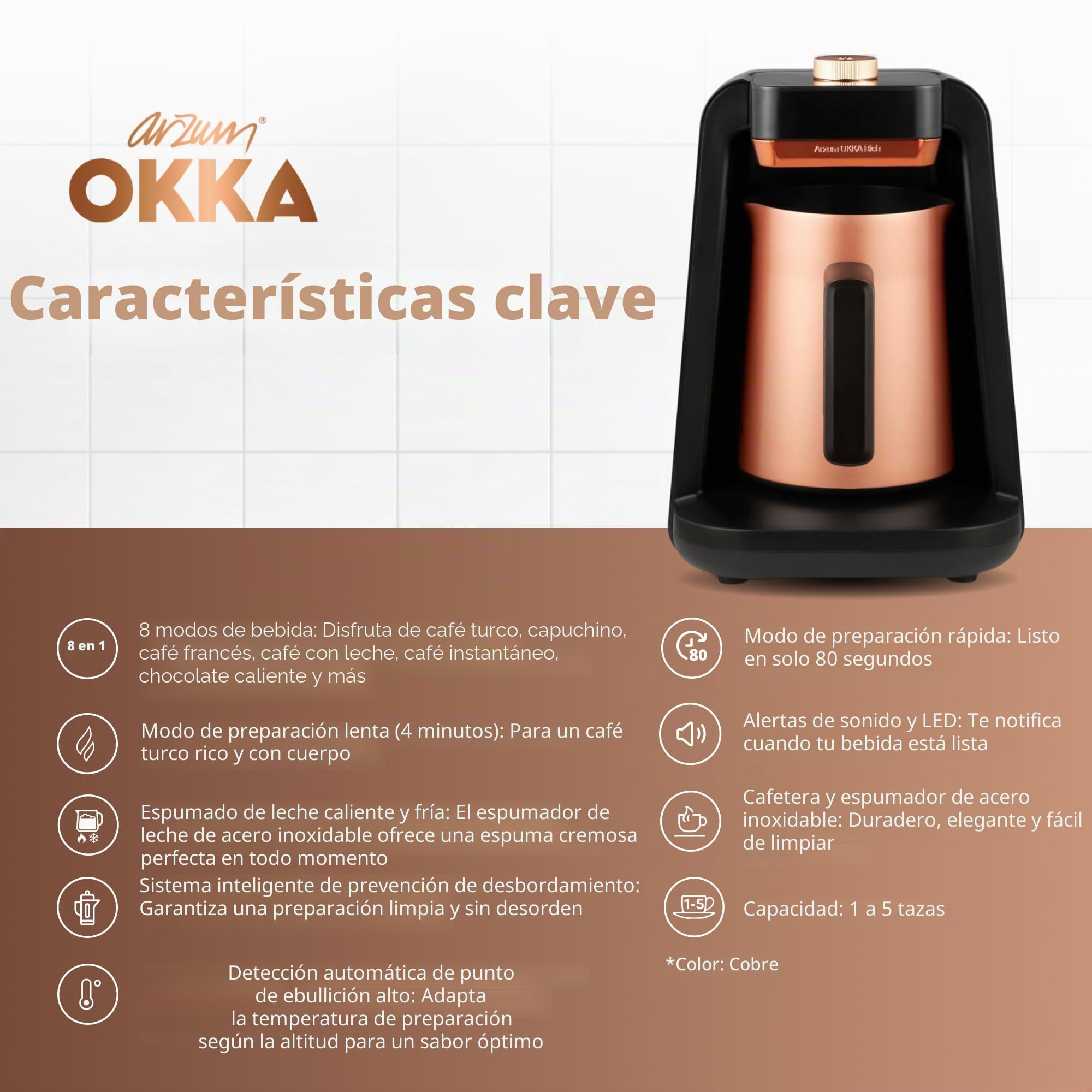 Arzum OKKA RICH SPIN PRO TURKISH COFFEE MACHINE COPPER