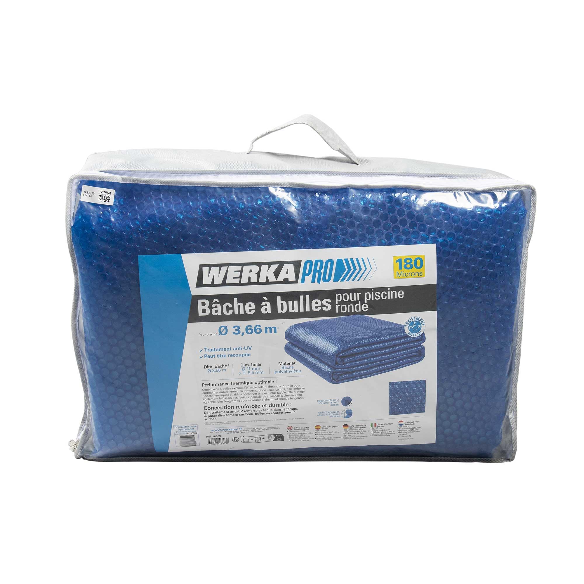WERKA PRO Bâche à Bulles Ronde Polyéthylène 180 Microns - Traitement Anti-UV - Ø 3,56 m pour Bassin Ø 3,66 m - Bleu - Chauffage Solaire Économique Eau Piscine