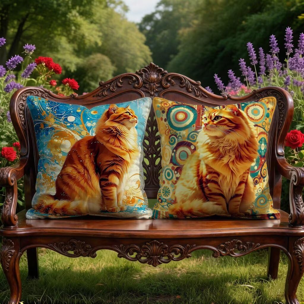 Funda Cojín 65 x 65 Juego de 2, Amarillo Funda Almohada 65x65 cm Cojines Sofa Gato Cushion Covers Lino con Cremallera Oculta para Sofá Decoración del Hogar, Regalos Mujeres Primavera Verano C-P5383E