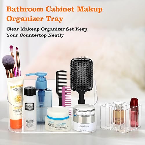 Miniatura 6 de Bandeja organizadora de maquillaje transparente, vitrina de cosméticos, pequeño organizador de maquillaje para tocador, baño, encimera, encimera,