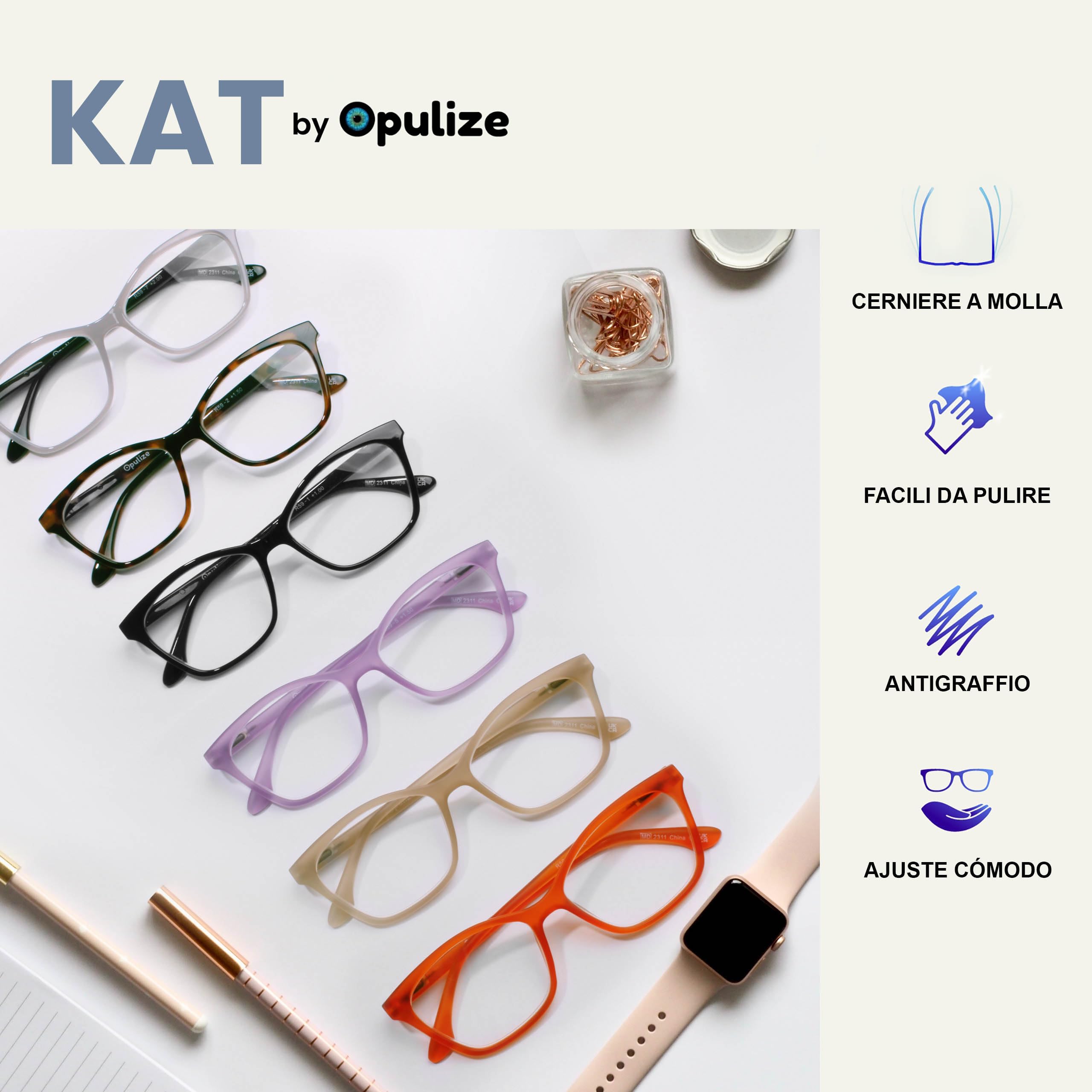 OPULIZE KAT Set di 2 Occhiali da Lettura - Montatura a Occhi di Gatto - Nero, Grigio - Uomo e Donna - Cerniere a Molla - RR59-17 - +1.50 - 4