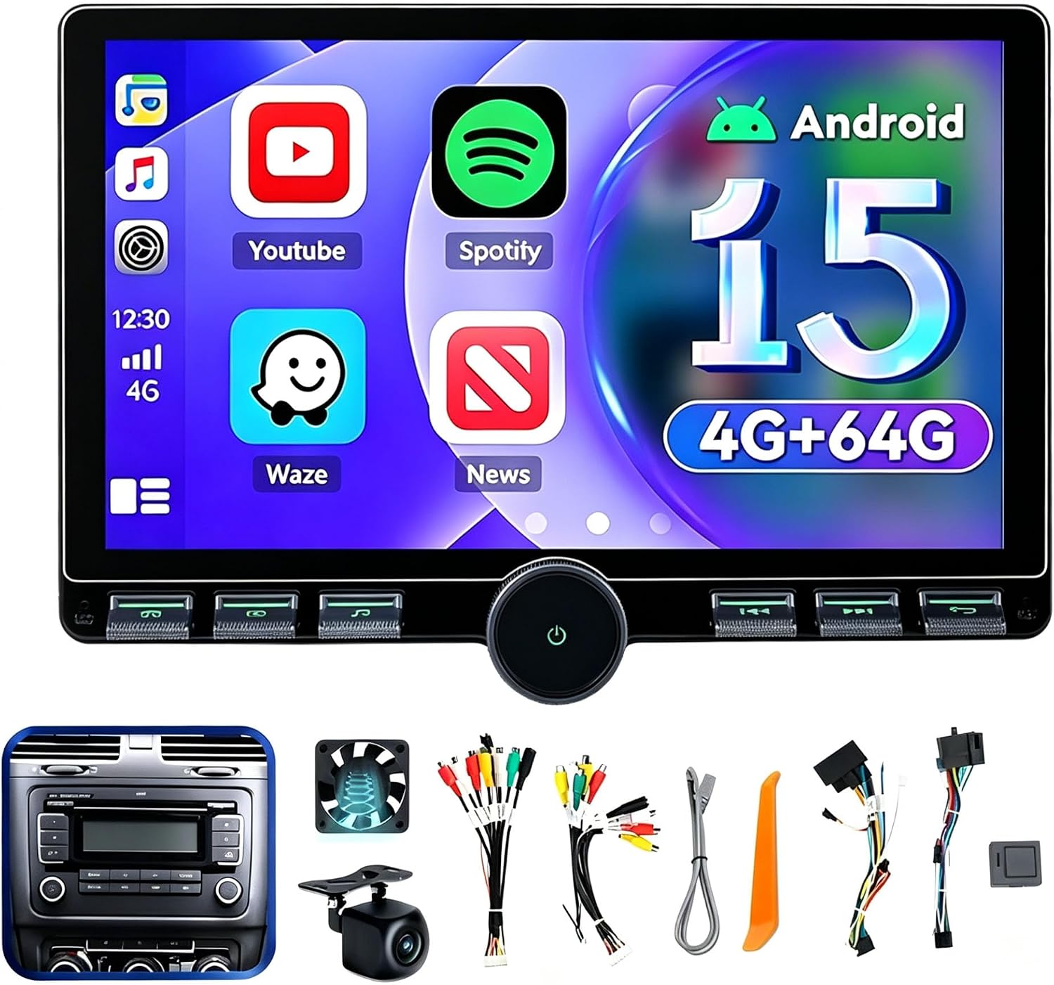 Android 15 4+64G 8-CORE Car Radio Stereo for VW Passat Golf MK5 MK6 Jetta T5 EOS Polo Touran Seat Sharan, 10.8'' Touchscreen with Wireless Carplay Android Auto GPS Bluetooth Mirror Link SWC DSP