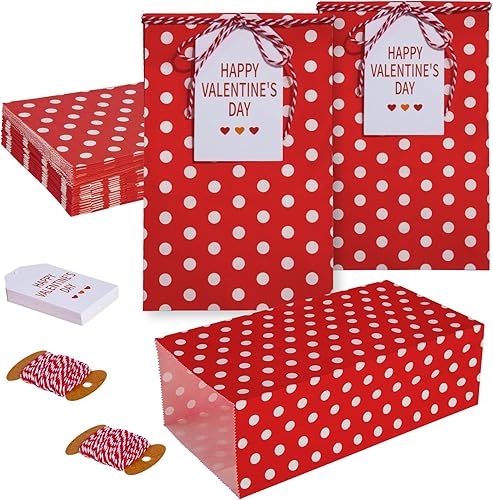 AISunGoo 30 bolsas de regalo para el día de San Valentín con tarjetas para fiestas de niños, bolsas de papel para regalos de fiesta de San Valentín