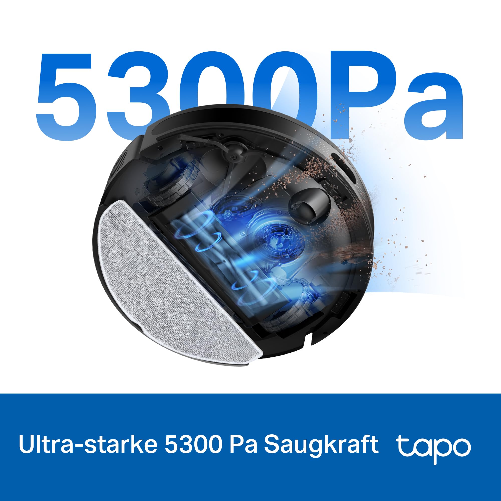 Tapo RV20 Max Plus Saugroboter mit Wischfunktion und automatischer Absaugstation, 5300Pa Ultra-Starke Saugkraft, 83 mm Ultra-schlank, kompatibel mit Alexa & Google Assistant Sprachsteuerung, App