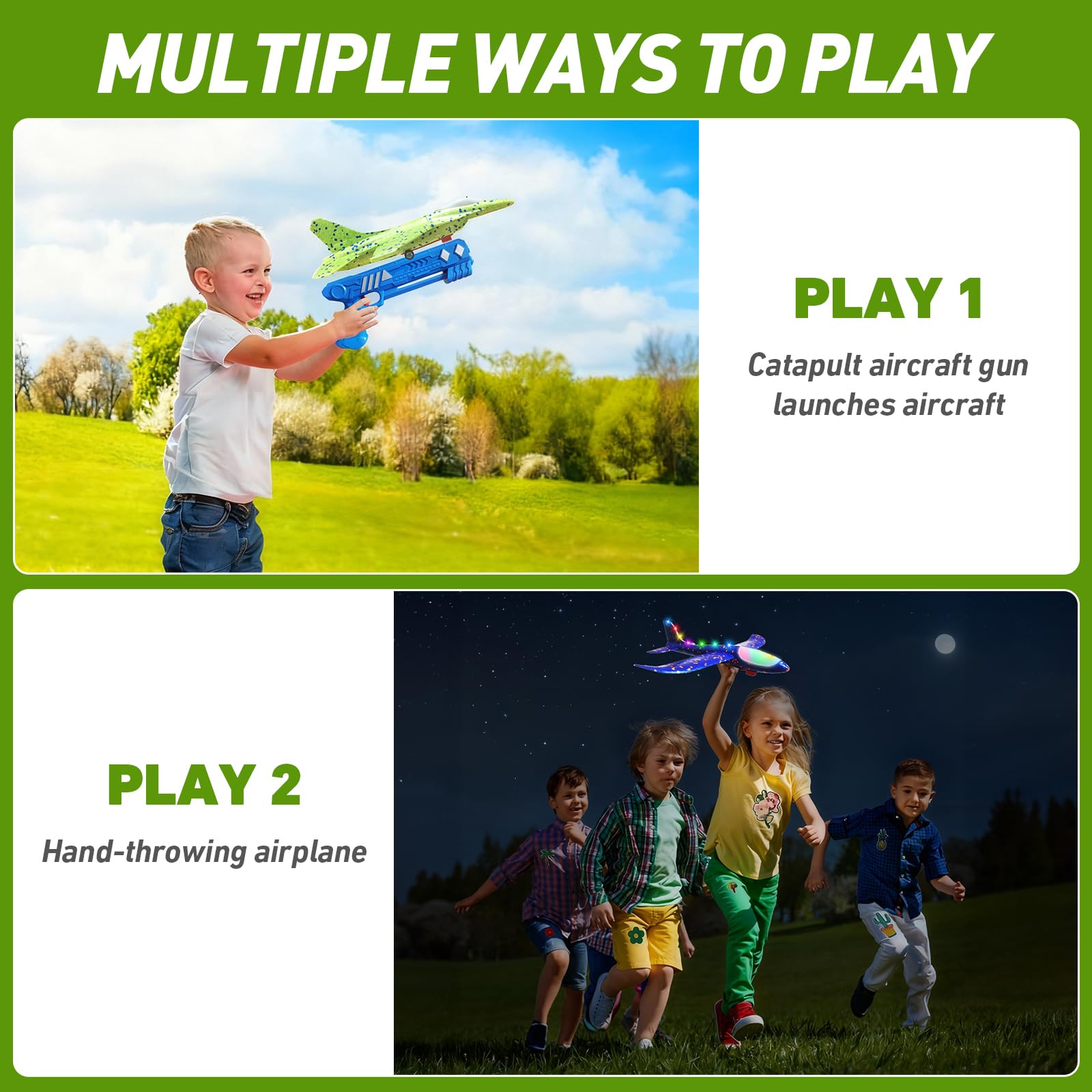 3 Pack Airplane Launcher Toys, 13.2 inch LED Foam 2025 J-15 Fighter Jet ＆ Glider Catapult Plane for Boys, Flying Toys Birthday Halloween for Boys Girls 4 5 6 7 8 9 10 11 12 Year Old