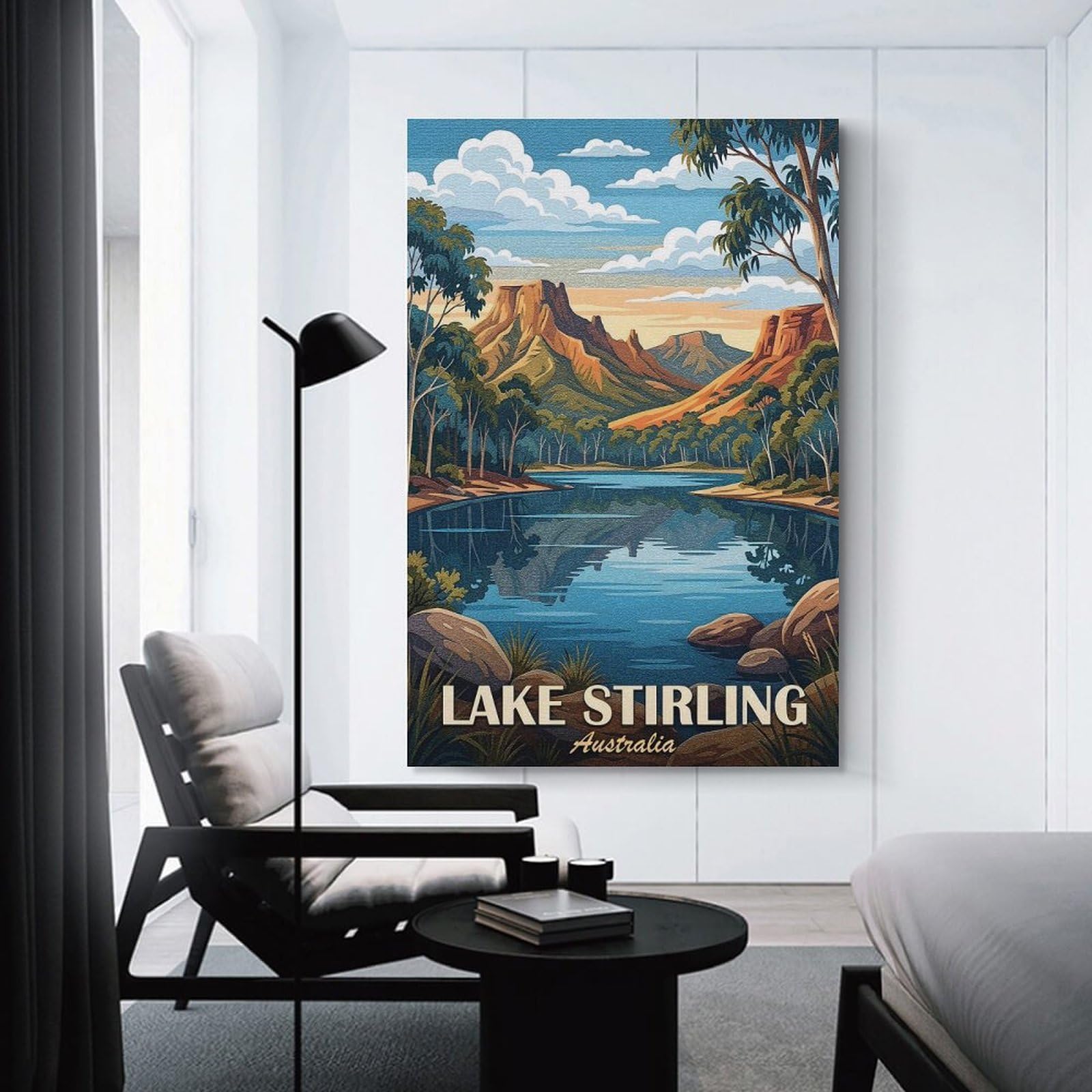 Junmoney Canvas Wall Art Lake Stirling Australia Landscape Art, 24x36inch(60x90cm), for Lounge Decor, Bedroom Walls Or Flats, A Home Accent with Warm Character