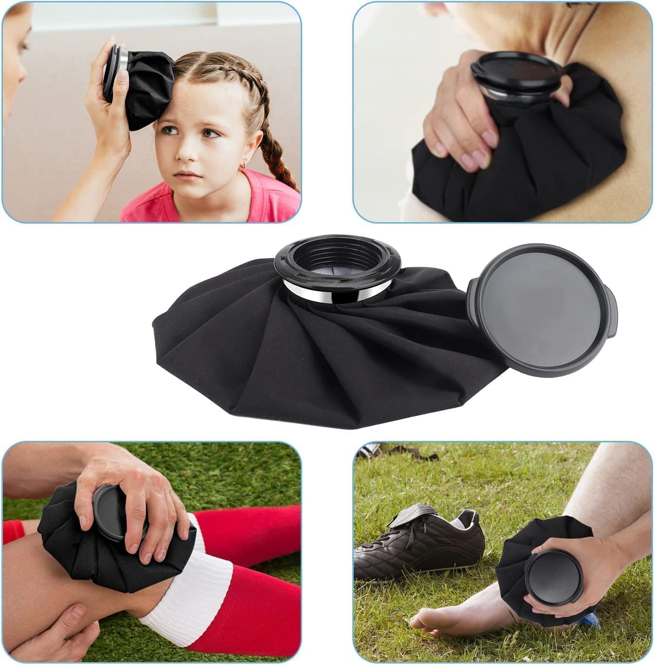 Borsa Ghiaccio Ginocchio Riutilizzabile, 3 PCS [15cm/23cm/28cm] Borsa Medica Sportiva, Borse Acqua Ghiaccio per Dolori e Febbre, Impacco Ghiaccio Sacca per Testa/Schiena/Spalle/Gamba/Bambini/Lesioni
