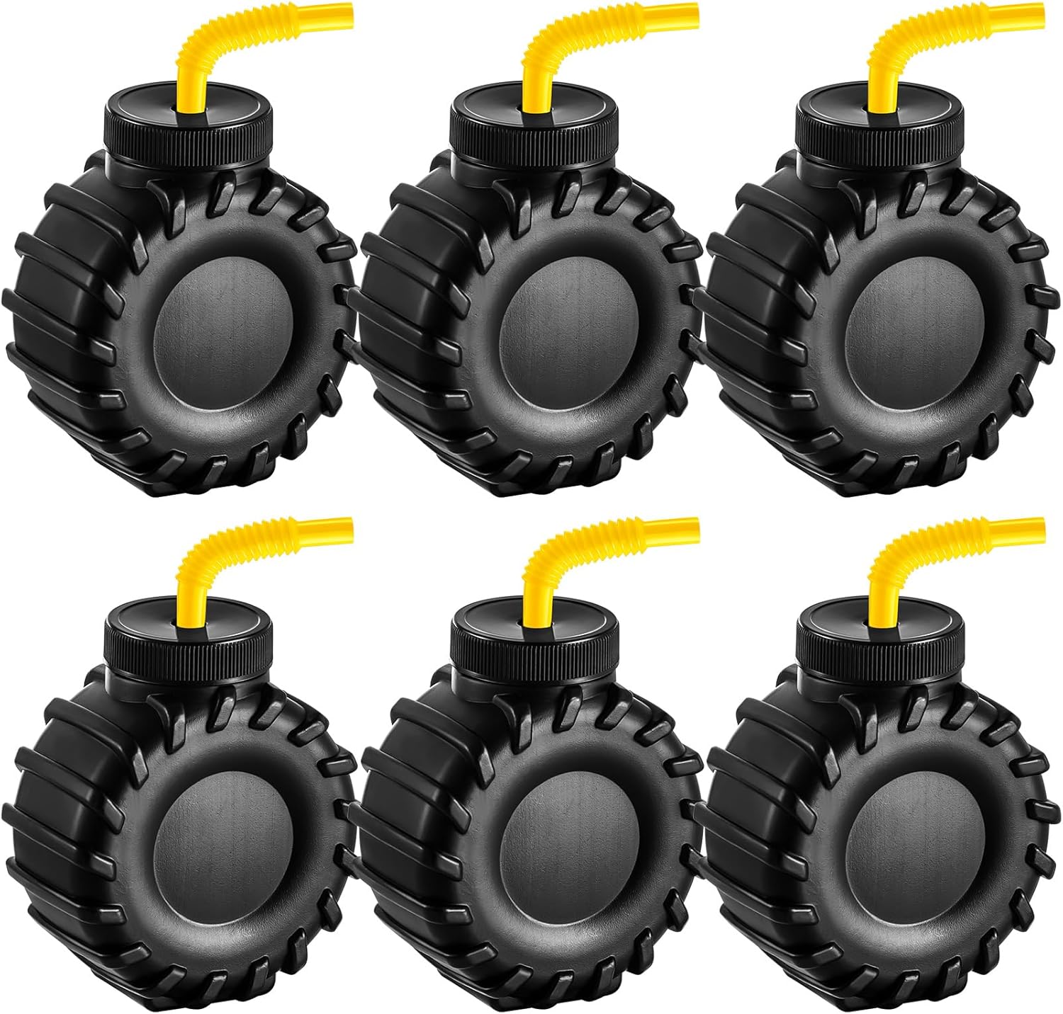 Amyhill 24 Pieces 12 oz Construction Monster Truck Shaped Cups Set Party Favors Truck Construction Cups with Orange Straw Birthday Halloween Christmas Supplies Decoration Plastic for Kids Party