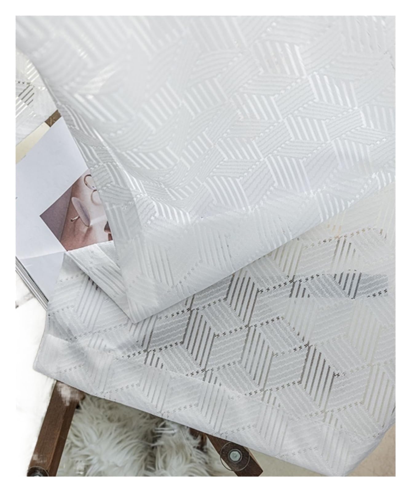 LSYHHXC Lace Curtains Lace Curtains White Geometric Curtain Tulle For Bedroom Balcony Warp Knitted Sheer Decorative(4. TOP POCKET_1PCS W150XH240CM)