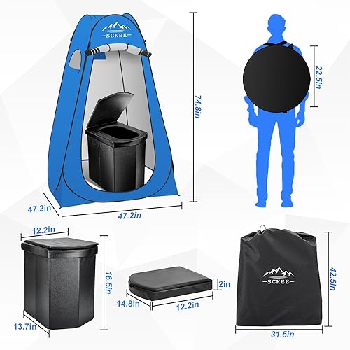 Miniatura 3 de Inodoro de campamento de 16.5 pulgadas con juego de tienda de campaña de privacidad emergente, inodoro portátil XL para campamento, duchas al aire