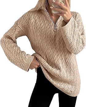Imily Bela Womens Cable Knit Half Zip Sweater V Neck Collared Fall