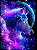 Vista 1 de Pintura de diamante 5D para bricolaje, kits de pintura de diamante de lobo, pinturas de bordado de diamantes de imitación de cristal para adultos