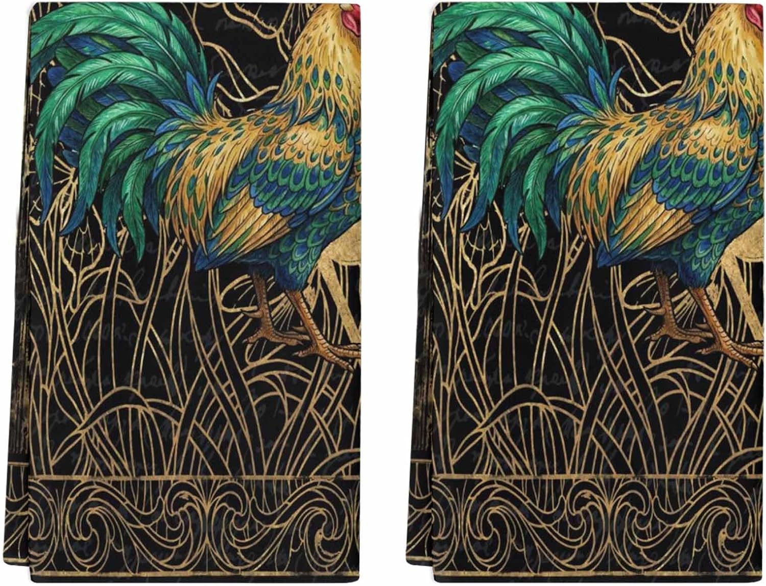 Farmhouse Animals Rooster Golden Letter Kitchen Towels, 18x28 Inches Soft Dish Cloth,Cotton Tea Towels/Bar Towels/Hand Towels for Bathroom(2 Pack)