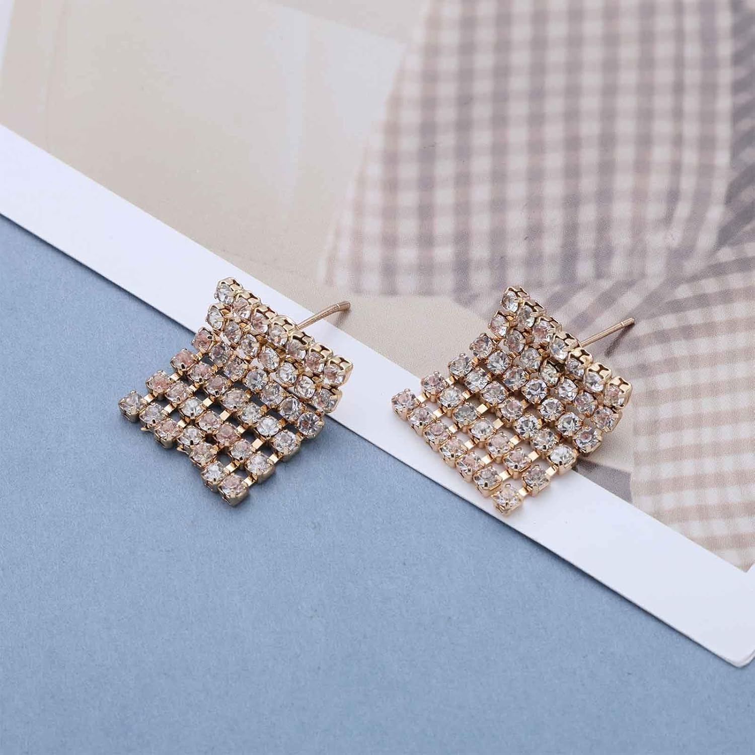 Boho Rhinestone Square Earrings Cz Geometric Earring Gold Crystal Square Stud Earrings Sparkling Rhinestone Earring Jewelry for Women - Image 6