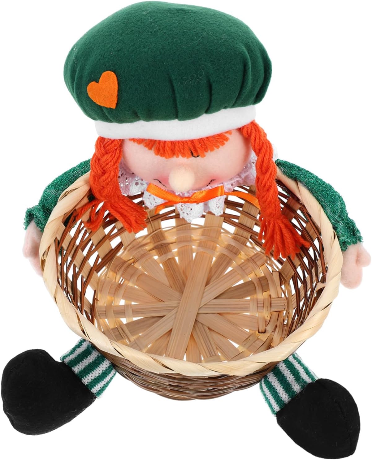 Patrick Day Plush Gnome Candy Holder Basket Handmade Shamrock Storage Container for Festive Tabletop Decor and Celebrations for Treats and Items