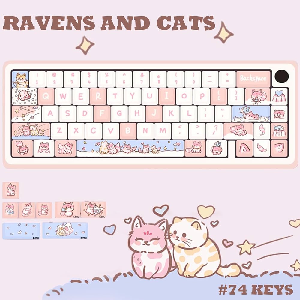 Amazon.com: JOLINTAL PBT Pink Key caps 74 Key Cap Set MDA