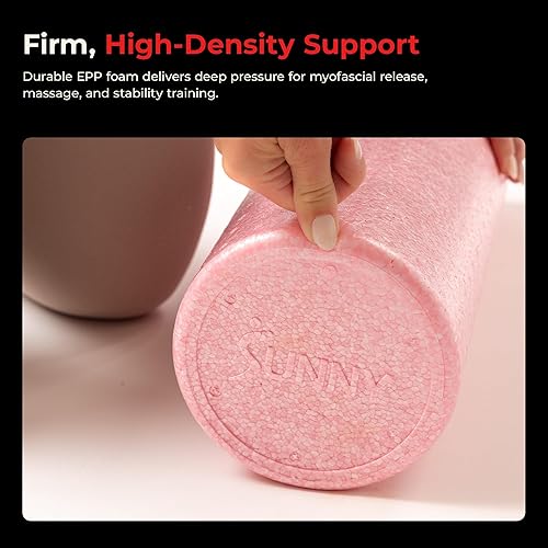 Miniatura 4 de Sunny Health & Fitness Rodillo de espuma de alta densidad de 12" a 36", para estiramiento y recuperación muscular - Negro, azul, rosa