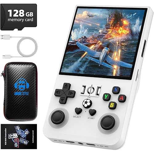 R36MAX Retro Handheld Game Console, 4.0 Inch 720x720 IPS Screen, Built-in 22,000+ Classic Game, Portable Hand Held Open Source Linux System, 4000mAh Battery Retro Gaming Console (White 128GB)