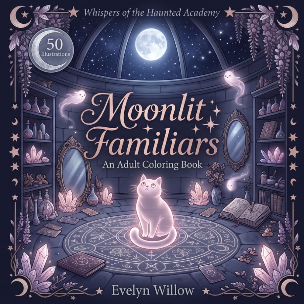 Moonlit Familiars: Witchy Cat Coloring Book for Adults | Celestial Moon Magic | Mystical Halloween Gift (Whispers of the Haunted Academy)