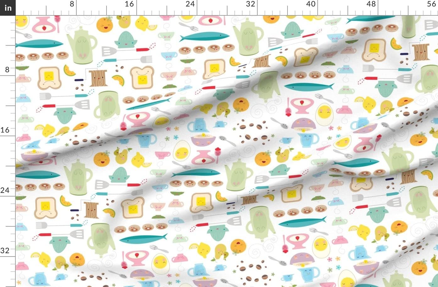 Spoonflower Fabric - Happy Lucky Vintage Kitchen Cream Coffee Mid Century Breakfast Food Printed on Organic Cotton Sateen Fabric by The Yard - Sewing Quilting Apparel Home Decor
