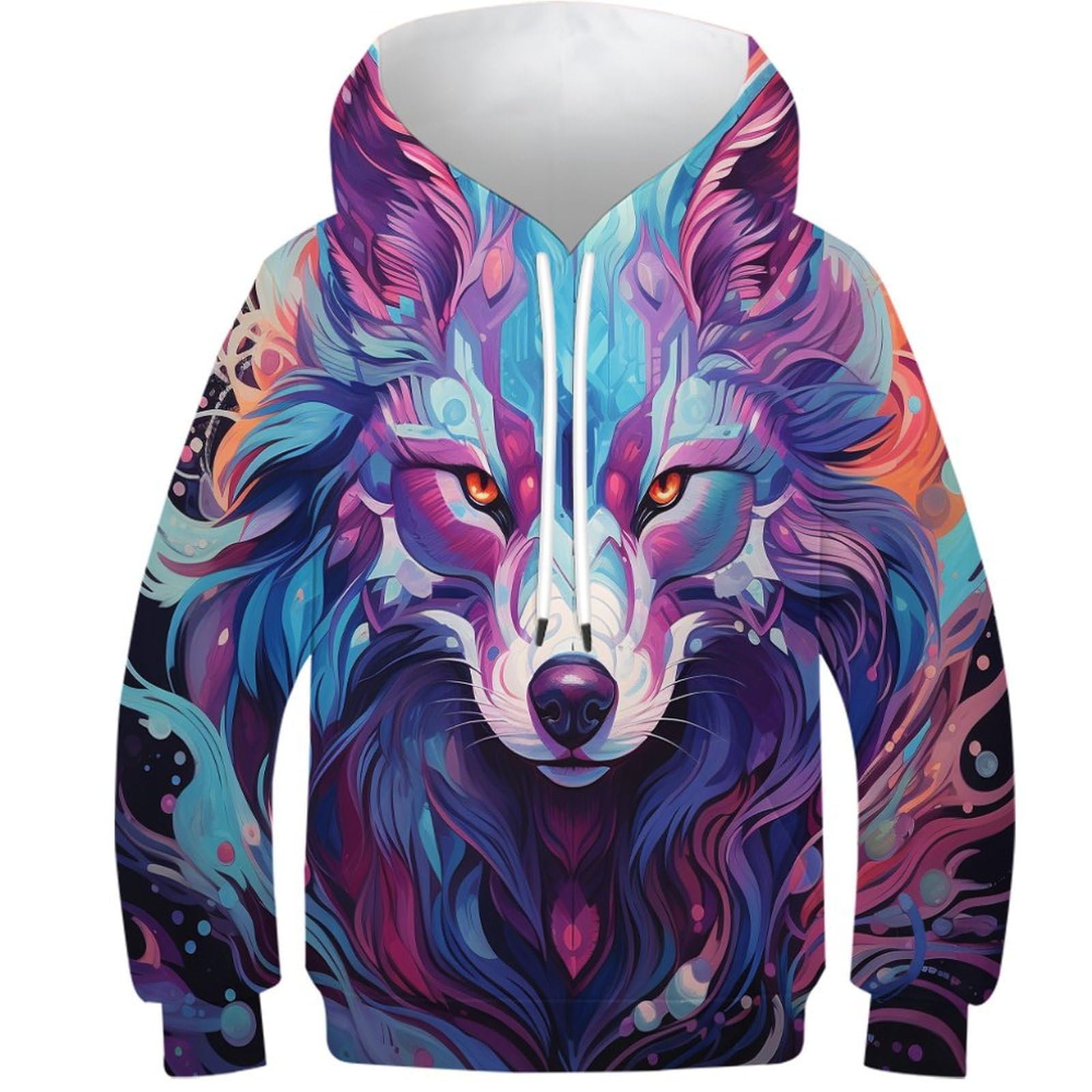 HLXZMCVBT Wolf Teen Boys Girls Fashion 3D Graphic Pullover Animal Cartoon Graphic Long Sleeve Pullover Hooded Sweatshirt Pockets 13-15Y