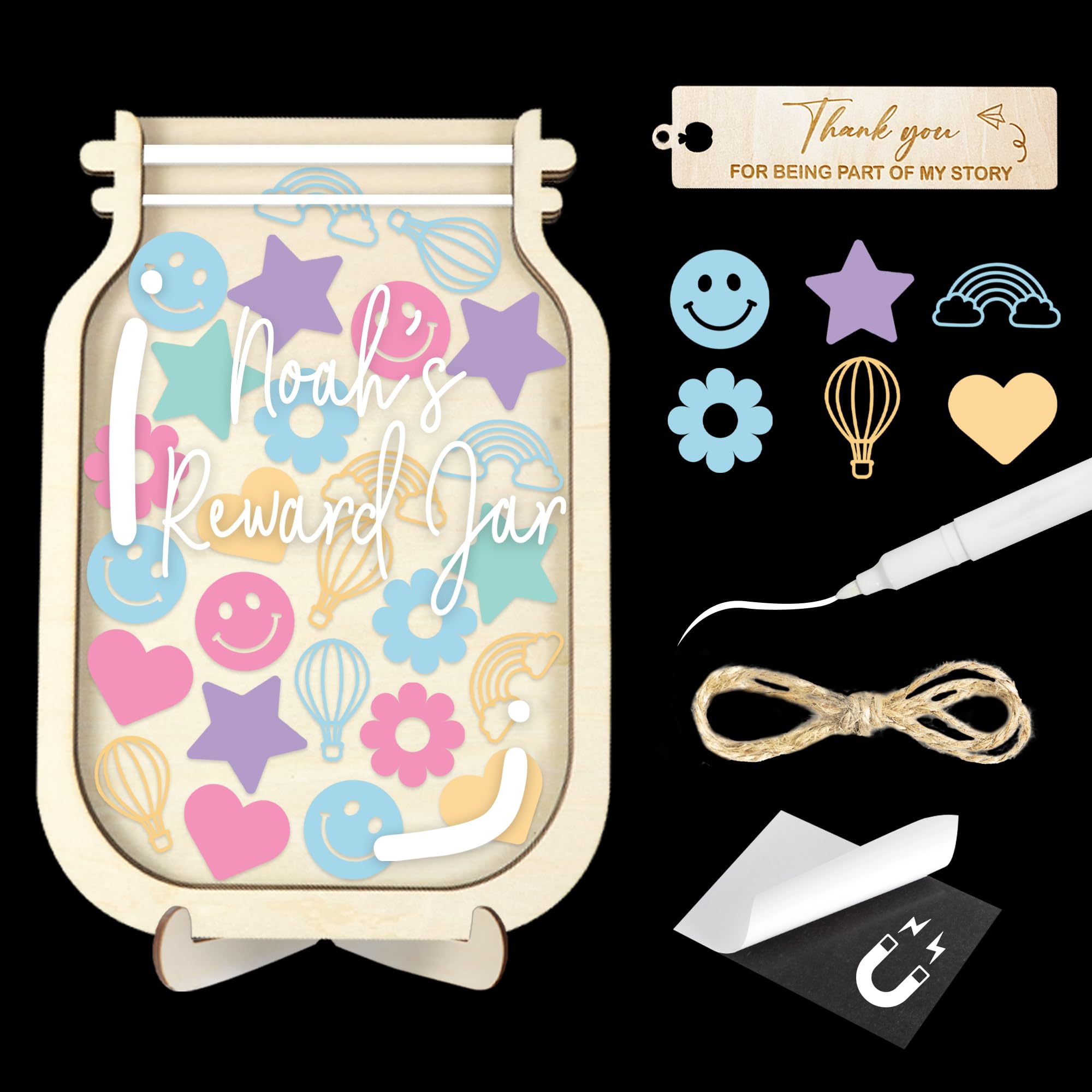 Smiley Star Magnetic Reward Jar for Classroom Kids Student Token Potty Training Chore Chart Toddler Boys Girls Good Behavior Management Tools Teacher Back to School Gifts Decor